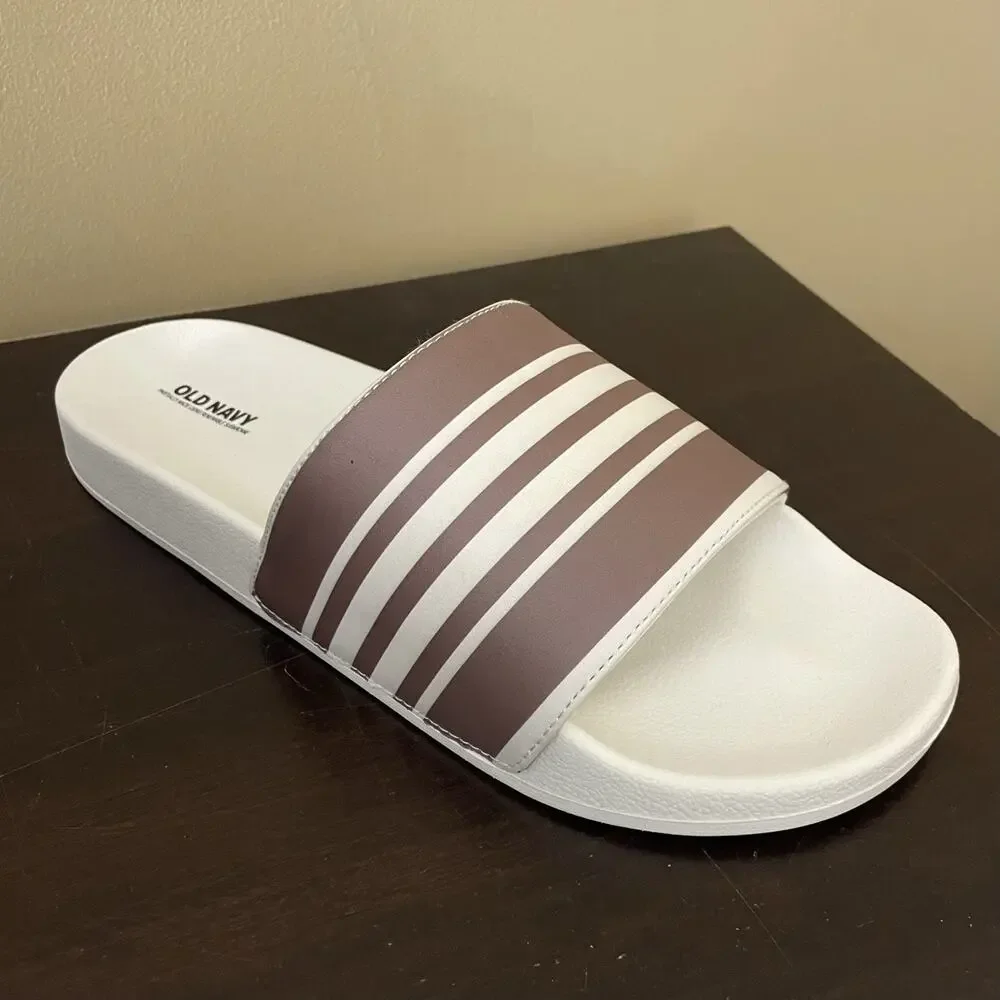 Old Navy White &‎ Brown Stripe Slide Men’s Sandals